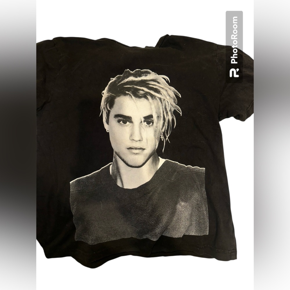 Justin Bieber Tour Graphic Tee Black Portrait Shirt Unisex Size Small